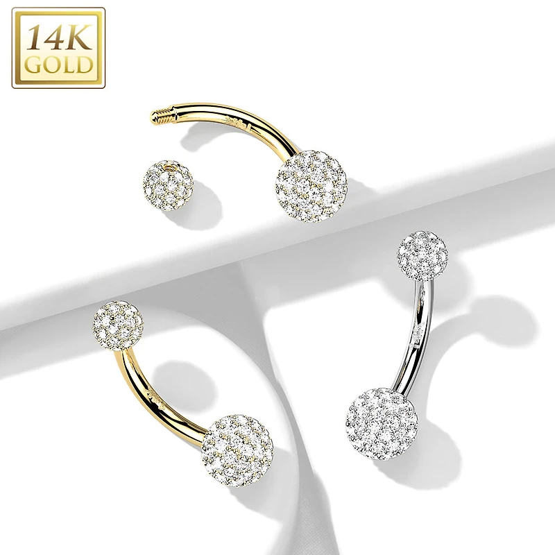 14kt Yellow Gold Multi CZ Cluster Ball Belly Ring