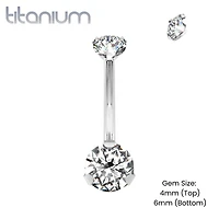Implant Grade Titanium Internally Threaded CZ Prong Belly Button Navel Ring