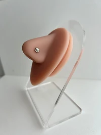 Implant Grade Titanium Threadless Push In Nose Ring White CZ Flower With Flat Back