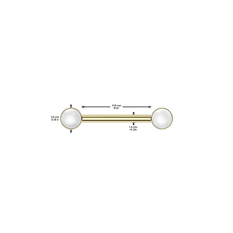 Implant Grade Titanium Bezel Pearl Threadless Push In Straight Barbell Nipple Ring