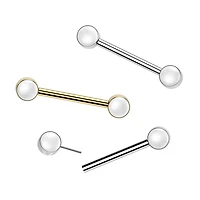 Implant Grade Titanium Bezel Pearl Threadless Push In Straight Barbell Nipple Ring