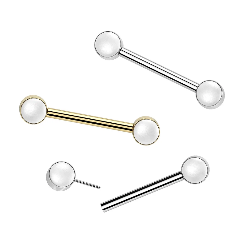 Implant Grade Titanium Bezel Pearl Threadless Push In Straight Barbell Nipple Ring