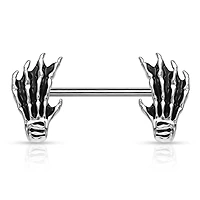 316L Surgical Steel Skeleton Hand Nipple Ring Straight Barbell
