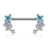 316L Surgical Steel Aqua & White CZ Shooting Star Nipple Ring Straight Barbell