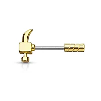 316L Surgical Steel Gold PVD Hammer Nipple Ring Straight Barbell