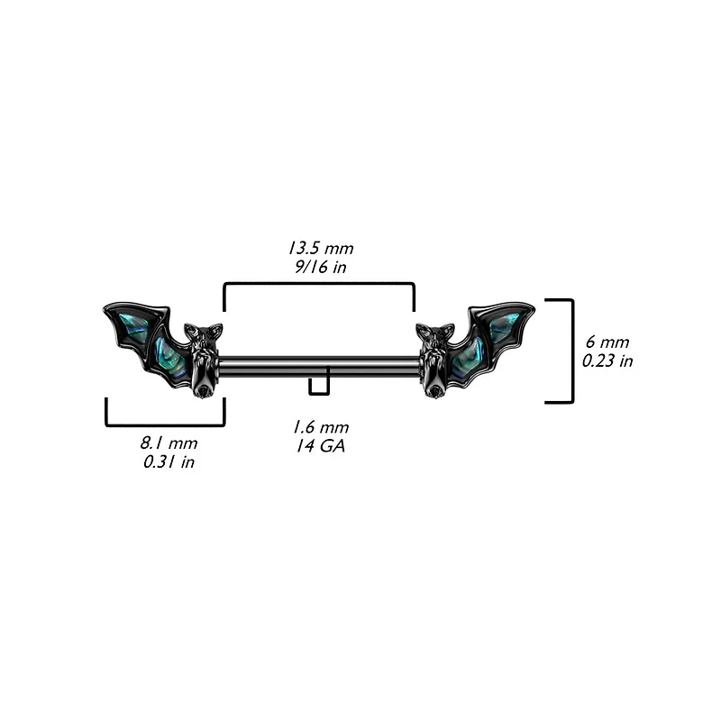 316L Surgical Steel Black PVD Abalone Bat Nipple Barbell