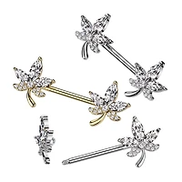 316L Surgical Steel Petal Flower White CZ Nipple Ring Barbell
