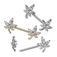316L Surgical Steel Gold PVD Petal Flower White CZ Nipple Ring Barbell