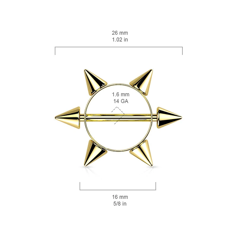 316L Surgical Steel Multi Spike Nipple Ring Shield Straight Barbell
