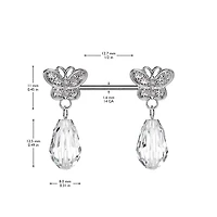 316L Surgical Steel Large White CZ Butterfly Clear Gem Dangle Nipple Ring Straight Barbell