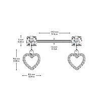 316L Surgical Steel White CZ Heart Outline Dangle Nipple Ring Straight Barbell