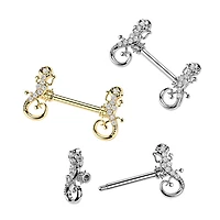 316L Surgical Steel Gold PVD White CZ Lizard Straight Barbell Nipple Ring