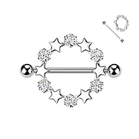 316L Surgical Steel White CZ & Star Full Circle Shield Nipple Ring