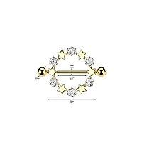 316L Surgical Steel Gold PVD White CZ & Star Full Circle Shield Nipple Ring