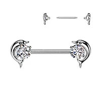 316L Surgical Steel White CZ Dolphin Nipple Ring Straight Barbell