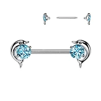 316L Surgical Steel Aqua CZ Dolphin Nipple Ring Straight Barbell