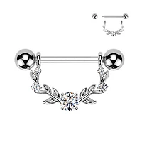 316L Surgical Steel White CZ Vine Shield Nipple Ring Straight Barbell