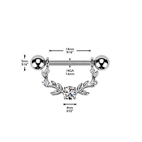 316L Surgical Steel White CZ Vine Shield Nipple Ring Straight Barbell