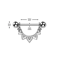 316L Surgical Steel White CZ Floral Lotus Beaded Shield Nipple Ring Straight Barbell