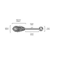 316L Surgical Steel Gold PVD White CZ Peacock Feather Nipple Ring Straight Barbell