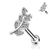 316L Surgical Steel White CZ Leaf Flat Back Labret