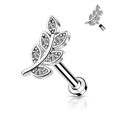 316L Surgical Steel White CZ Leaf Flat Back Labret