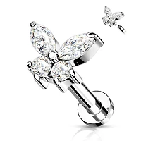 316L Surgical Steel White CZ Dainty Butterfly Flat Back Labret