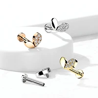 316L Surgical Steel Rose Gold PVD White CZ Heart Internally Threaded Labret