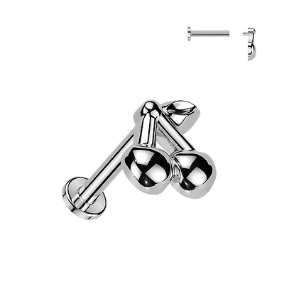 316L Surgical Steel Large Cherry Internally Threaded Flat Back Labret