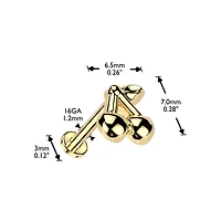 316L Surgical Steel Gold PVD Large Cherry Internally Threaded Flat Back Labret