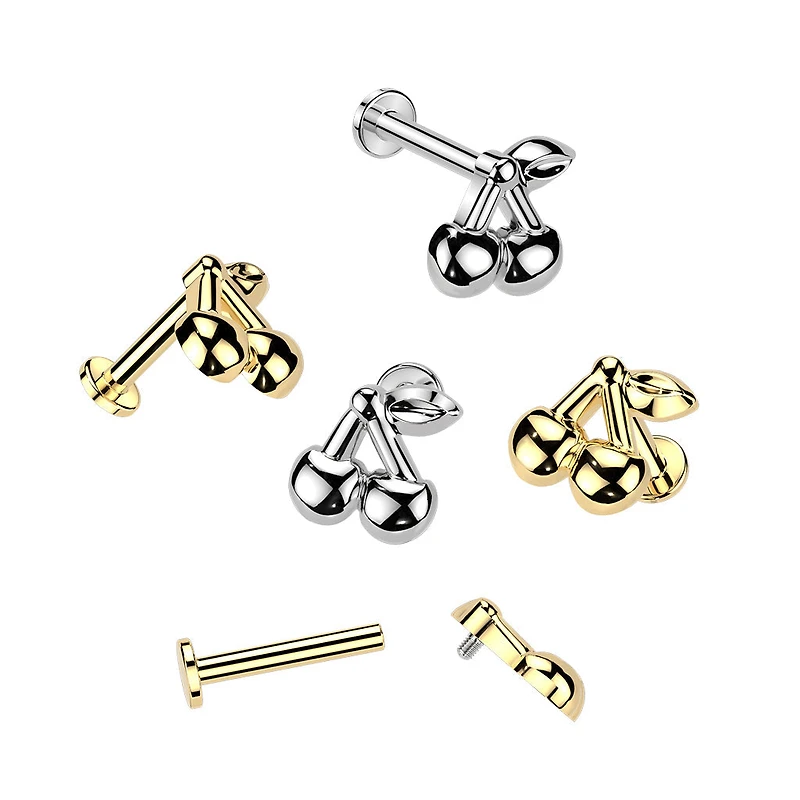 316L Surgical Steel Large Cherry Internally Threaded Flat Back Labret