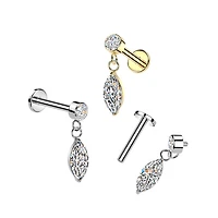 316L Surgical Steel White CZ Marquise Dangle Internally Threaded Flat Back Labret