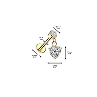 316L Surgical Steel White CZ Heart Dangle Internally Threaded Flat Back Labret