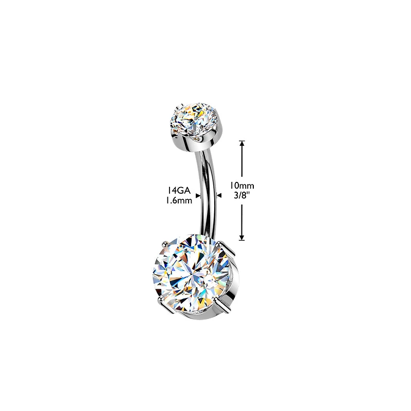Implant Grade Titanium Gold PVD White Moissanite Internally Threaded Round Belly Ring