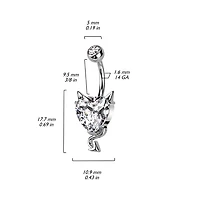 316L Surgical Steel Devil Horns White CZ Heart Belly Ring