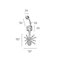 316L Surgical Steel Gold PVD White CZ Spider Dangle Belly Ring