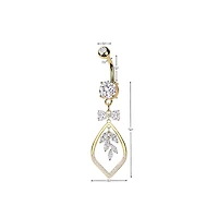 316L Surgical Steel Gold PVD White CZ Bow & Vine Dangle Belly Ring
