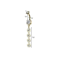 316L Surgical Steel Gold PVD White CZ Gem Long Flower Dangly Belly Ring