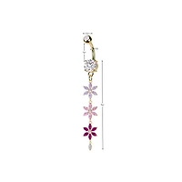 316L Surgical Steel Gold PVD Purple Pink & Red CZ Gem Flower Dangle Belly Ring