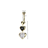 316L Surgical Steel Black & White CZ Heart Dangle Belly Ring