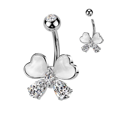 316L Surgical Steel White CZ & Stone Bow Non Dangle Belly Ring