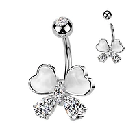 316L Surgical Steel White CZ & Stone Bow Non Dangle Belly Ring