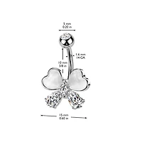 316L Surgical Steel Gold PVD White CZ & Stone Bow Non Dangle Belly Ring