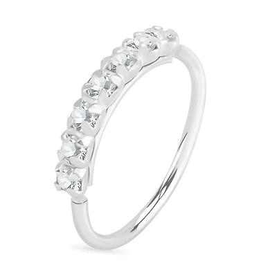 925 Sterling Silver Dainty White CZ Gem Pave Bend Open Nose Hoop