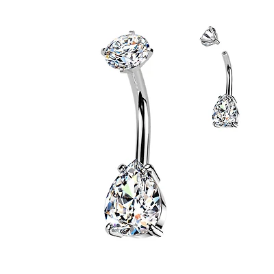316L Surgical Steel White CZ Teardrop Internally Threaded Belly Ring
