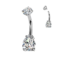 316L Surgical Steel White CZ Teardrop Internally Threaded Belly Ring