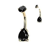 316L Surgical Steel Gold PVD Black CZ Teardrop Internally Threaded Belly Ring