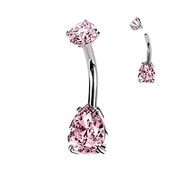 316L Surgical Steel Pink CZ Teardrop Internally Threaded Belly Ring
