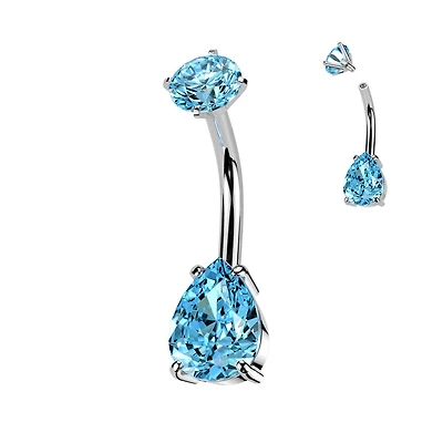 316L Surgical Steel Aqua CZ Teardrop Internally Threaded Belly Ring