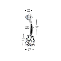 316L Surgical Steel Gold PVD White CZ Teardrop Internally Threaded Belly Ring